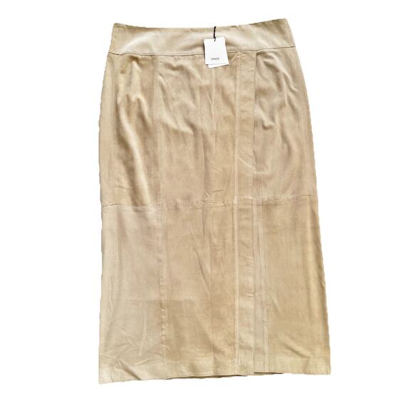 New VINCE 100% Lamb Leather Suede Womens Slit Skirt $695 Brand New Old Money 14 - Picture 1 of 8